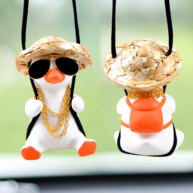 Swinging Duck Rearview Mirror Pendant – Handmade Car Accessory